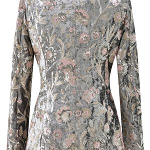 Sparkly Grey 2 Piece Floral Peak Lapel Women Prom Suit - Image 4