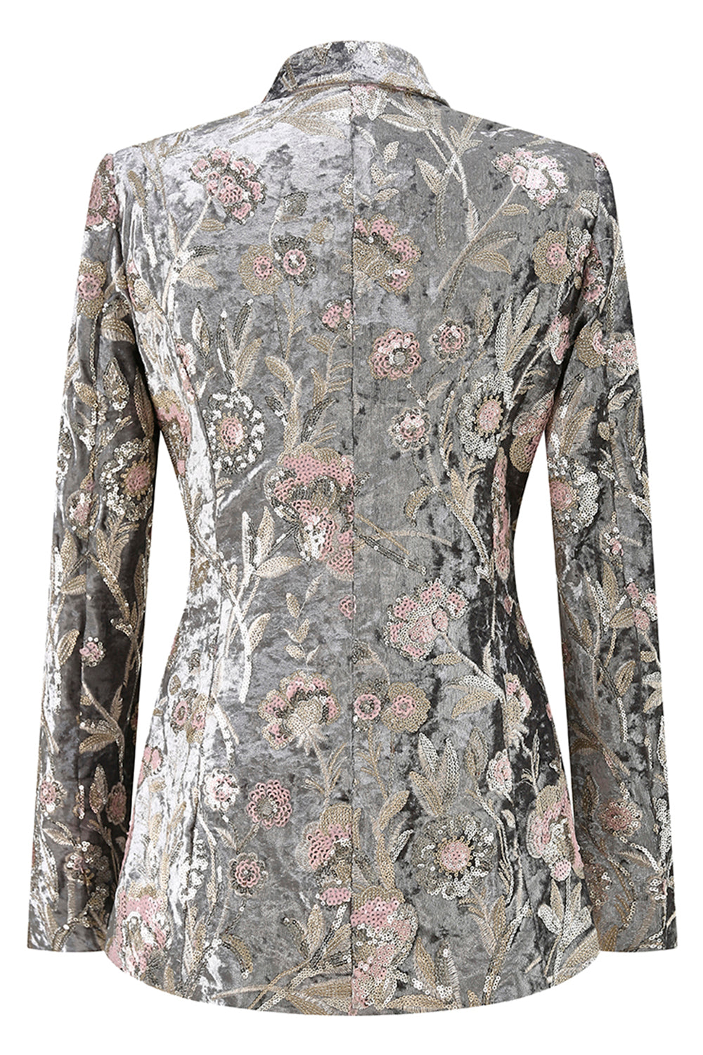 Sparkly Grey 2 Piece Floral Peak Lapel Women Prom Suit - Image 4