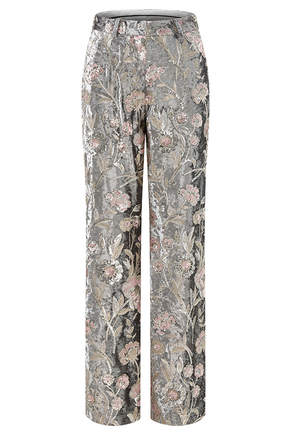 Sparkly Grey 2 Piece Floral Peak Lapel Women Prom Suit - Image 5
