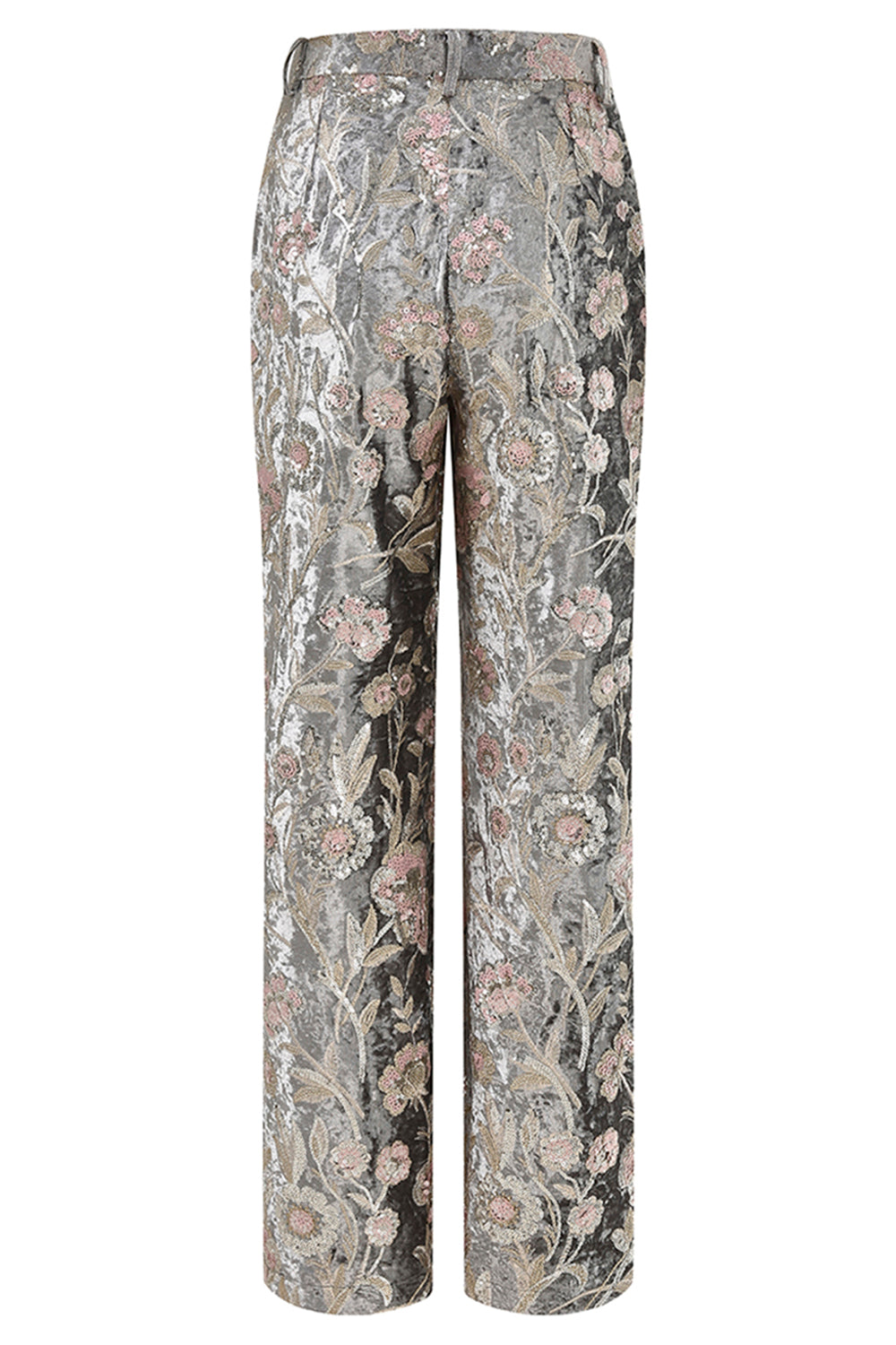 Sparkly Grey 2 Piece Floral Peak Lapel Women Prom Suit - Image 6