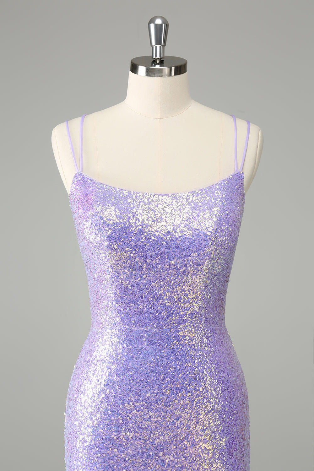 Sparkly Lilac Bodycon Sequins Mini Dress with Tassels - Image 4