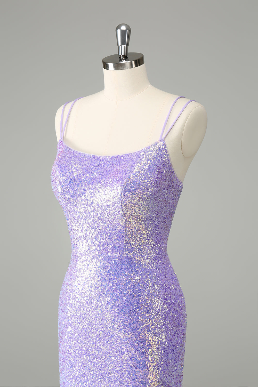 Sparkly Lilac Bodycon Sequins Mini Dress with Tassels - Image 6