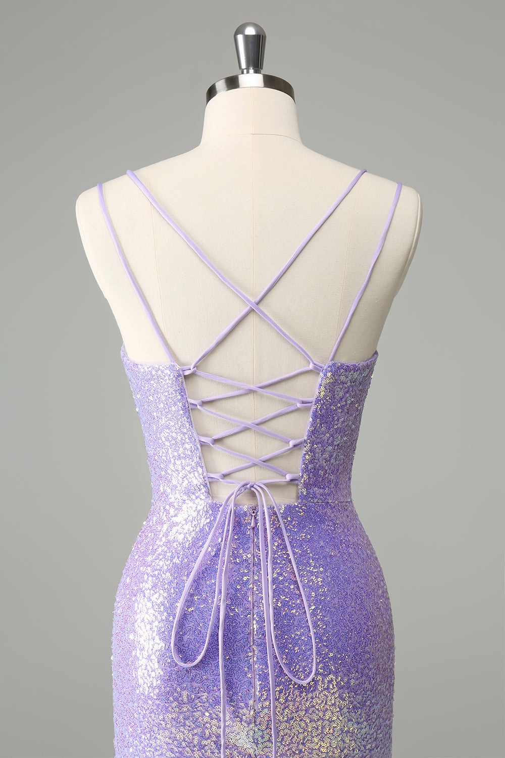 Sparkly Lilac Bodycon Sequins Mini Dress with Tassels - Image 5