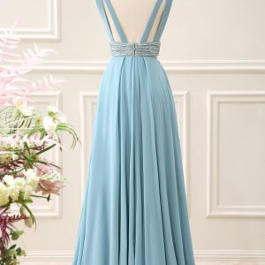Sparkly Grey Green A Line V Neck Sequined Maxi Dress - Image 2
