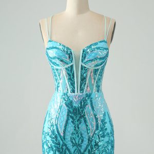 Sparkly Green Corset Tight Homecoming Dress with Lace-up Back - Image 14