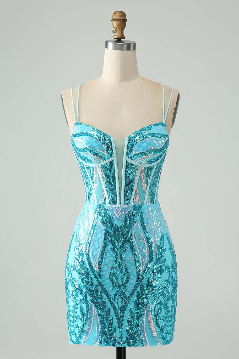 Sparkly Green Corset Tight Homecoming Dress with Lace-up Back - Image 14