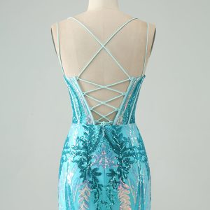 Sparkly Green Corset Tight Homecoming Dress with Lace-up Back - Image 15