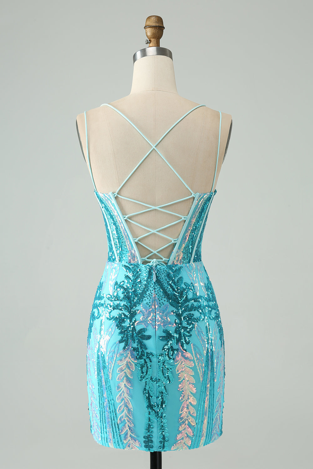 Sparkly Green Corset Tight Homecoming Dress with Lace-up Back - Image 15