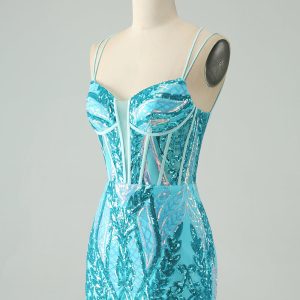 Sparkly Green Corset Tight Homecoming Dress with Lace-up Back - Image 16