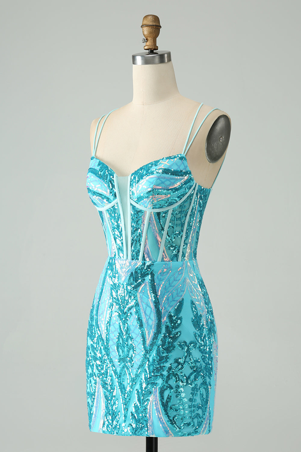 Sparkly Green Corset Tight Homecoming Dress with Lace-up Back - Image 16