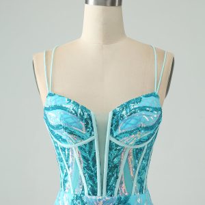 Sparkly Green Corset Tight Homecoming Dress with Lace-up Back - Image 17