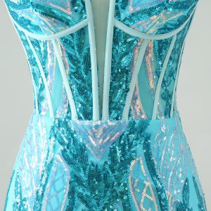 Sparkly Green Corset Tight Homecoming Dress with Lace-up Back - Image 20