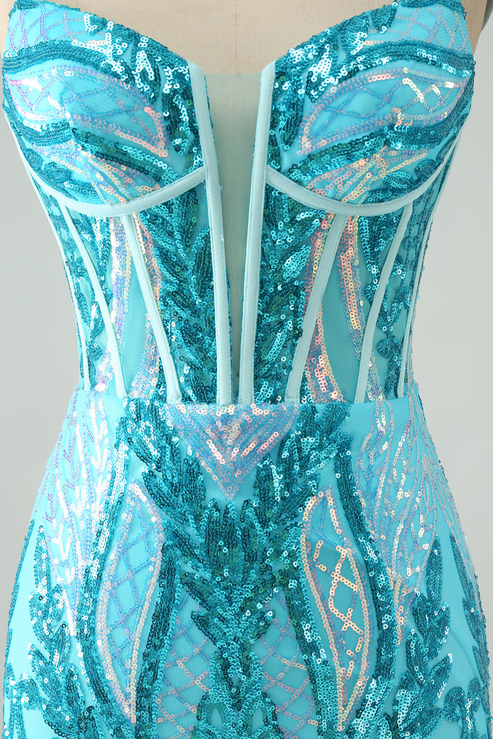 Sparkly Green Corset Tight Homecoming Dress with Lace-up Back - Image 20