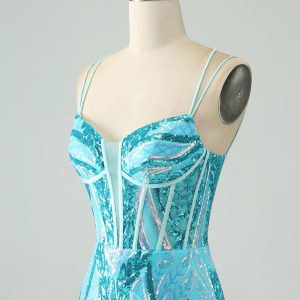 Sparkly Green Corset Tight Homecoming Dress with Lace-up Back - Image 19