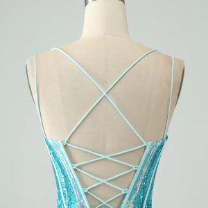Sparkly Green Corset Tight Homecoming Dress with Lace-up Back - Image 18