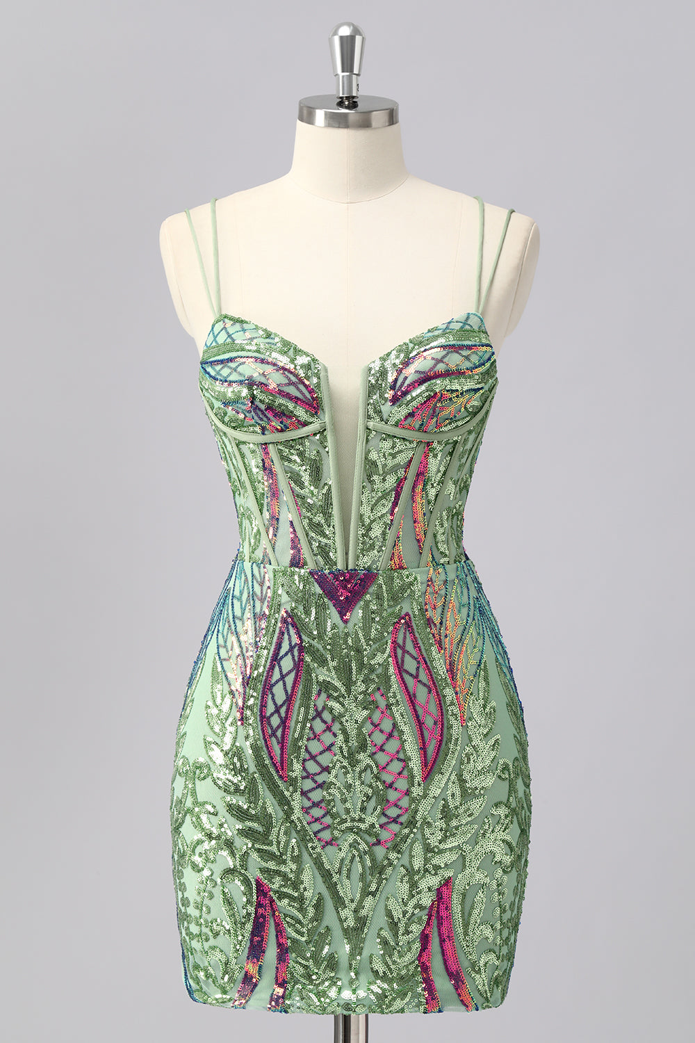 Sparkly Green Corset Tight Homecoming Dress with Lace-up Back - Image 1