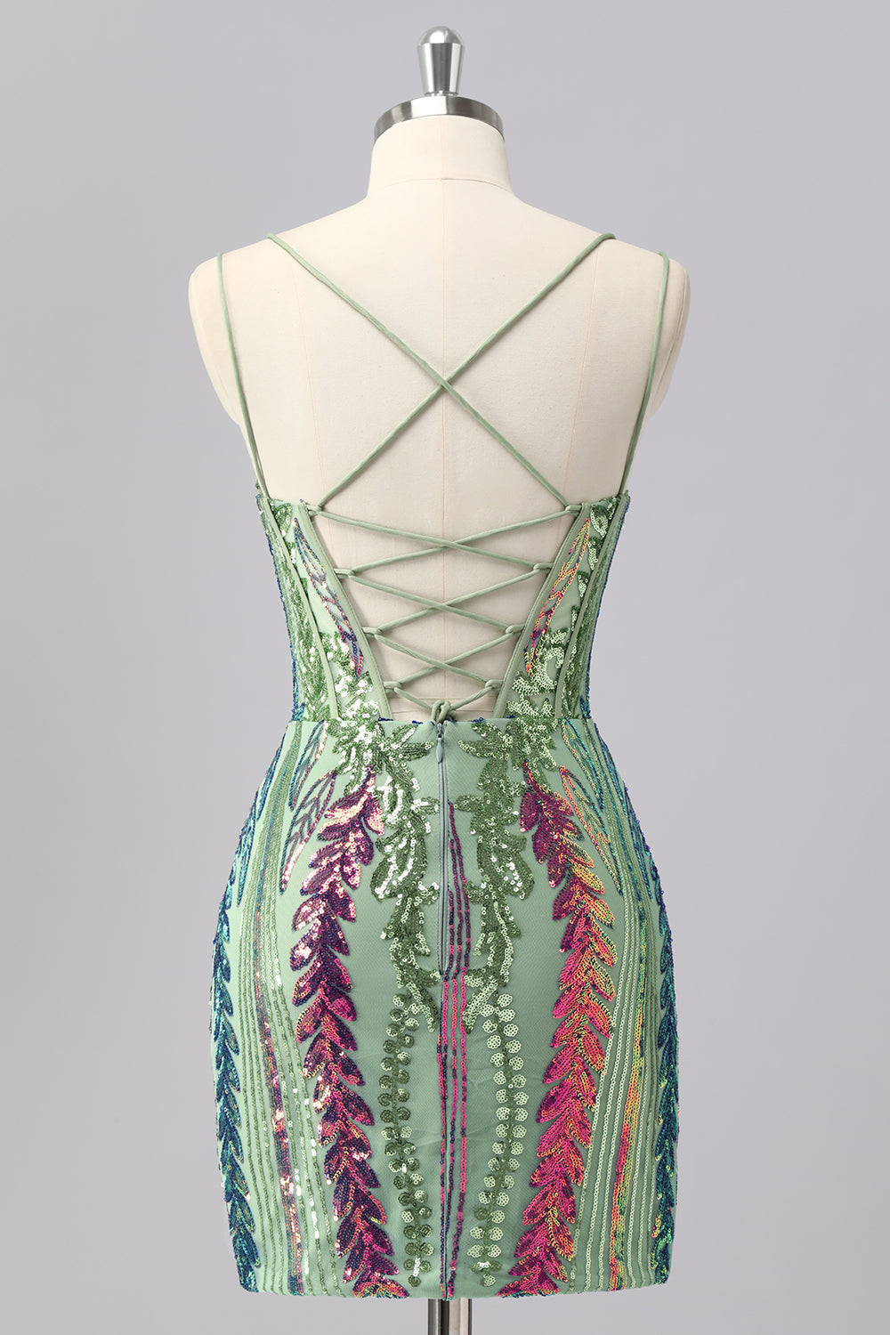 Sparkly Green Corset Tight Homecoming Dress with Lace-up Back - Image 2