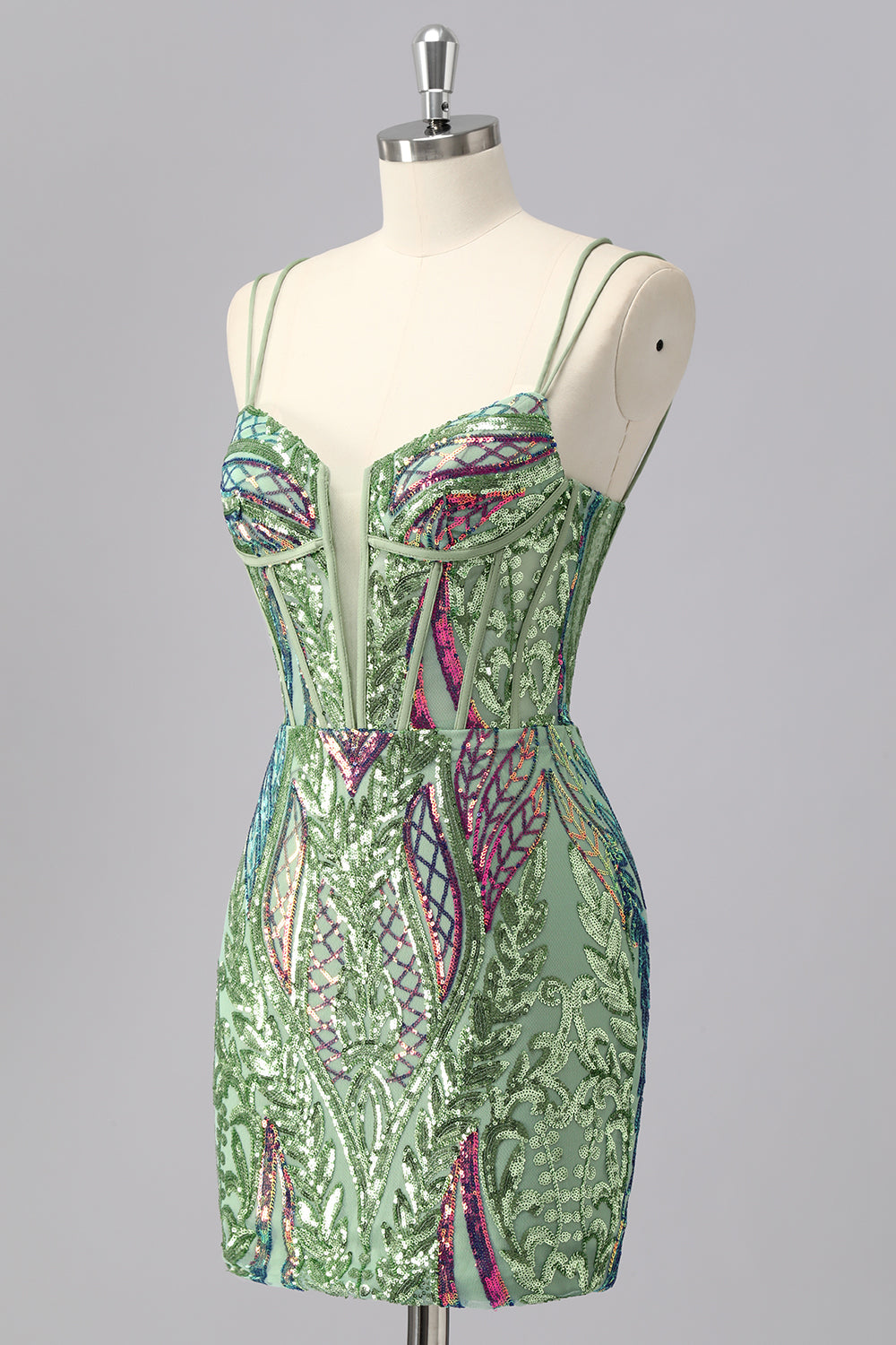 Sparkly Green Corset Tight Homecoming Dress with Lace-up Back - Image 3