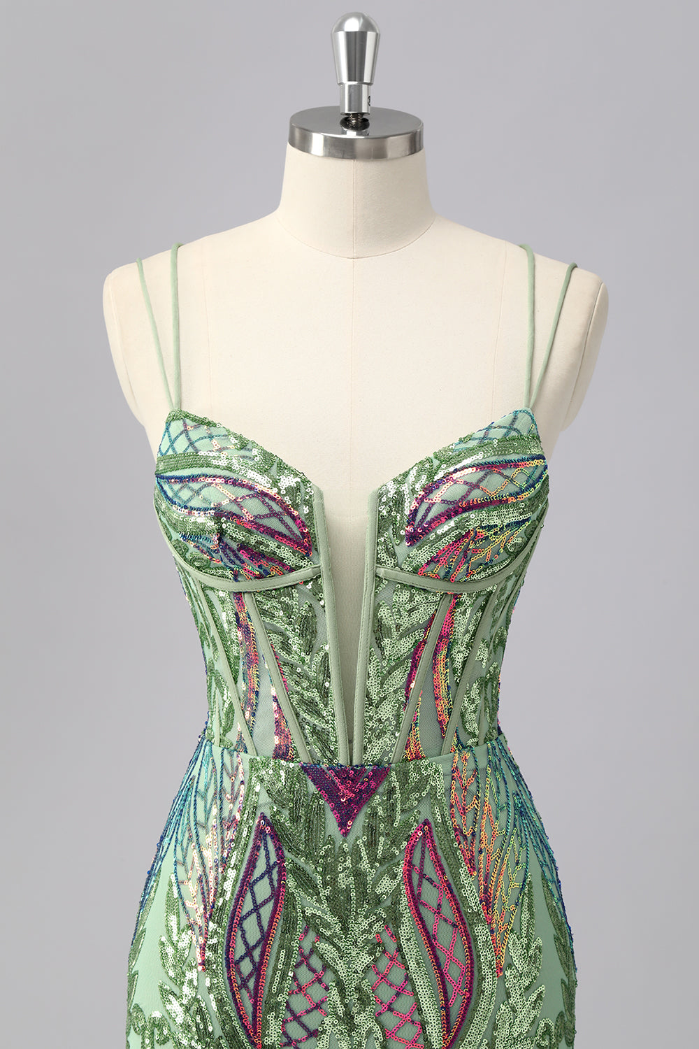 Sparkly Green Corset Tight Homecoming Dress with Lace-up Back - Image 4
