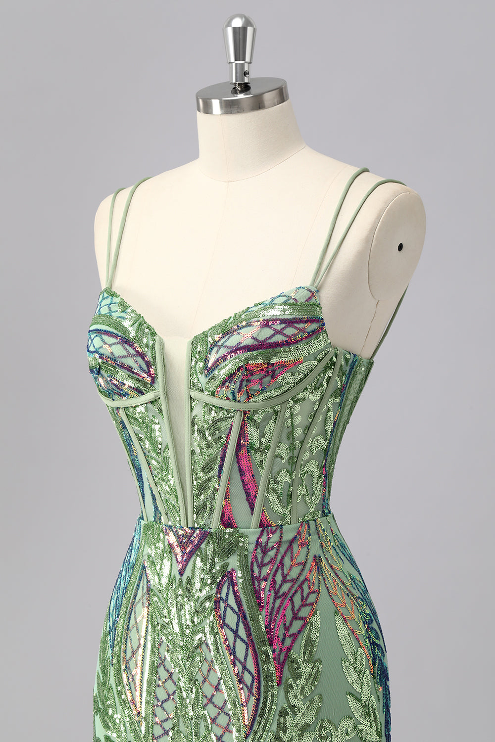Sparkly Green Corset Tight Homecoming Dress with Lace-up Back - Image 6