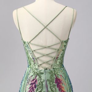 Sparkly Green Corset Tight Homecoming Dress with Lace-up Back - Image 5