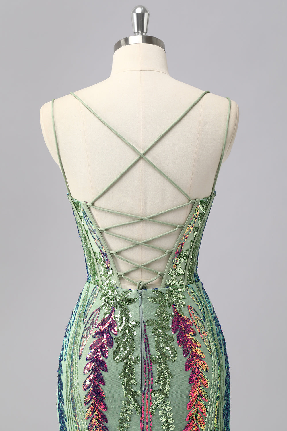 Sparkly Green Corset Tight Homecoming Dress with Lace-up Back - Image 5