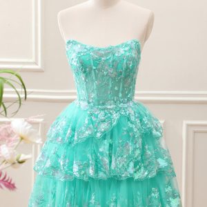 Sparkly Green A Line Sequined Corset Tiered Tulle Strapless Mini Dress - Image 1