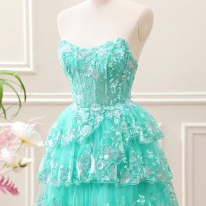 Sparkly Green A Line Sequined Corset Tiered Tulle Strapless Mini Dress - Image 3