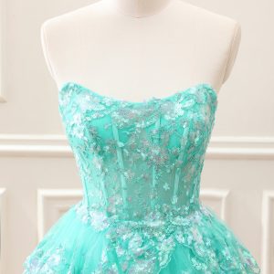 Sparkly Green A Line Sequined Corset Tiered Tulle Strapless Mini Dress - Image 4