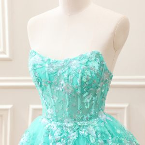 Sparkly Green A Line Sequined Corset Tiered Tulle Strapless Mini Dress - Image 6