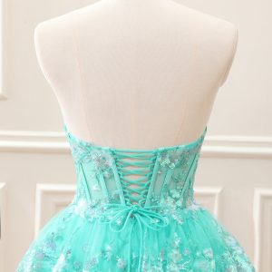 Sparkly Green A Line Sequined Corset Tiered Tulle Strapless Mini Dress - Image 5