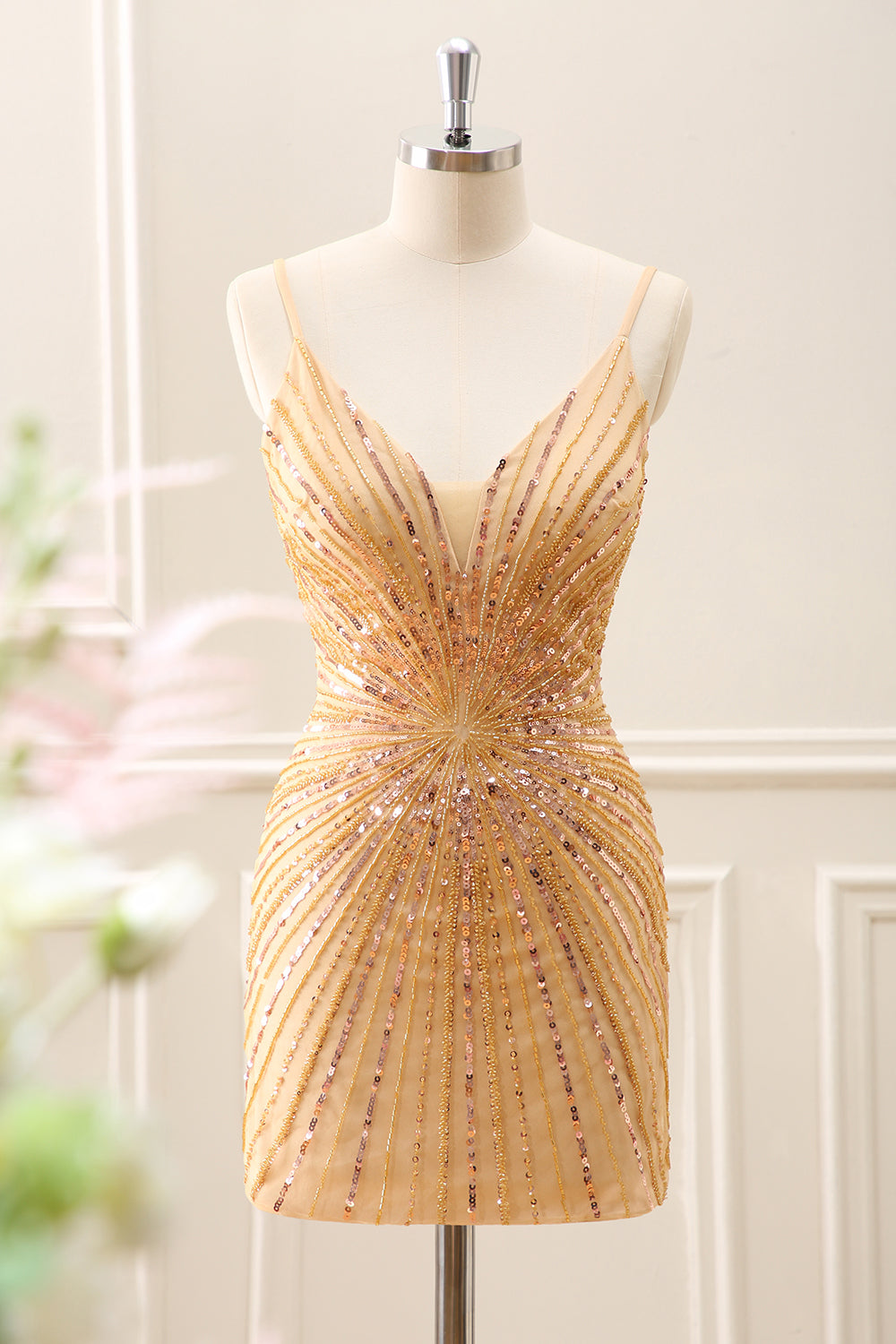 Sparkly Golden Backless Tight Homecoming Dress - Image 1