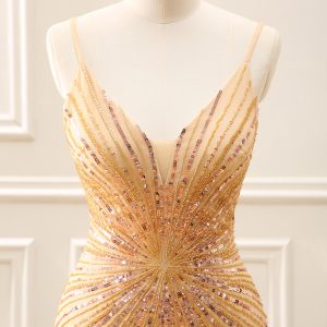 Sparkly Golden Backless Tight Homecoming Dress - Image 4