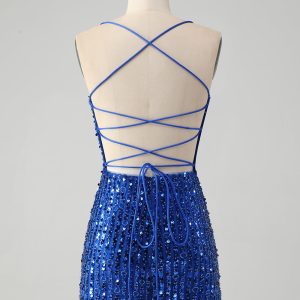 Sparkly Green Bodycon Sequins Lace Up Mini Dress - Image 9