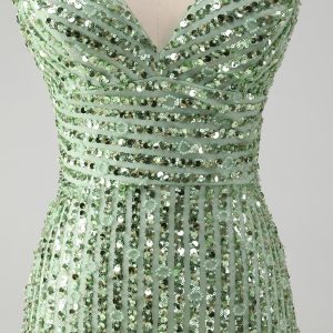 Sparkly Green Bodycon Sequins Lace Up Mini Dress - Image 7