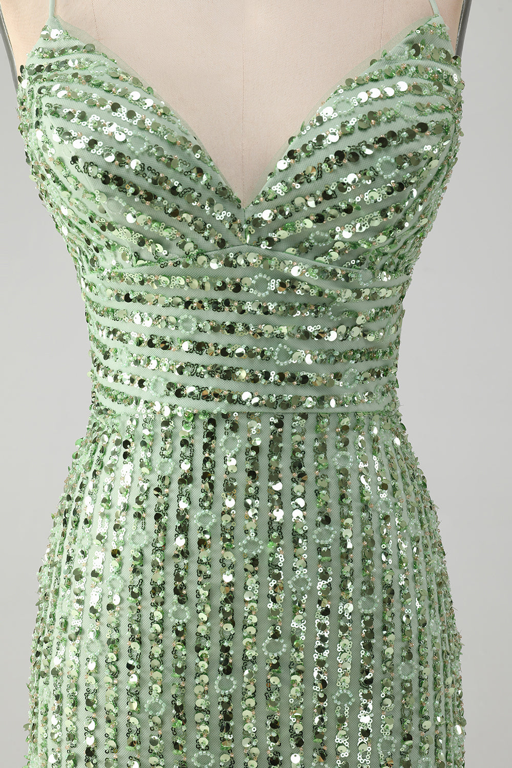 Sparkly Green Bodycon Sequins Lace Up Mini Dress - Image 7