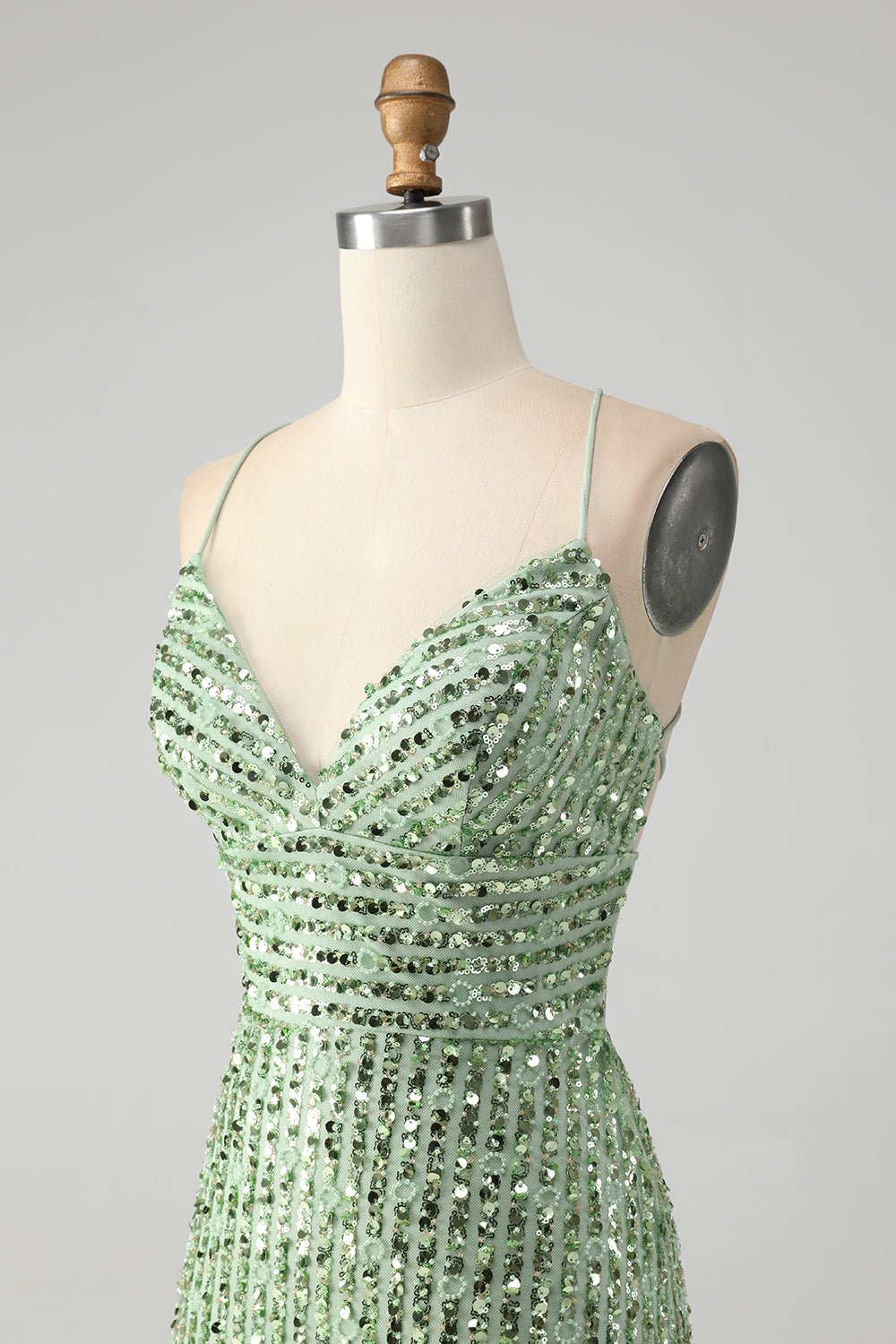 Sparkly Green Bodycon Sequins Lace Up Mini Dress - Image 6