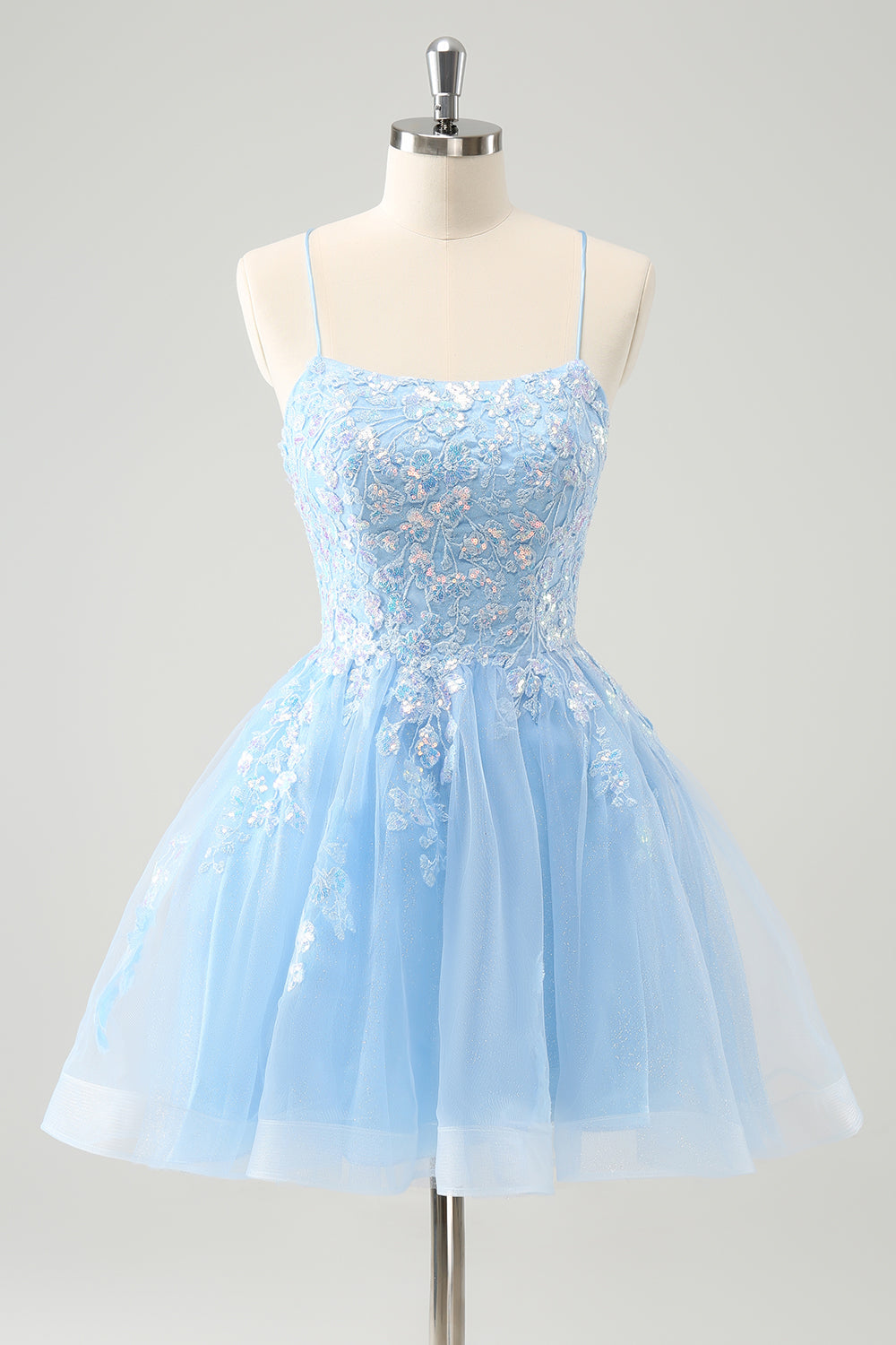 Sparkly Lilac A Line Sequined Pleated Floral Appliques Mini Dress - Image 10