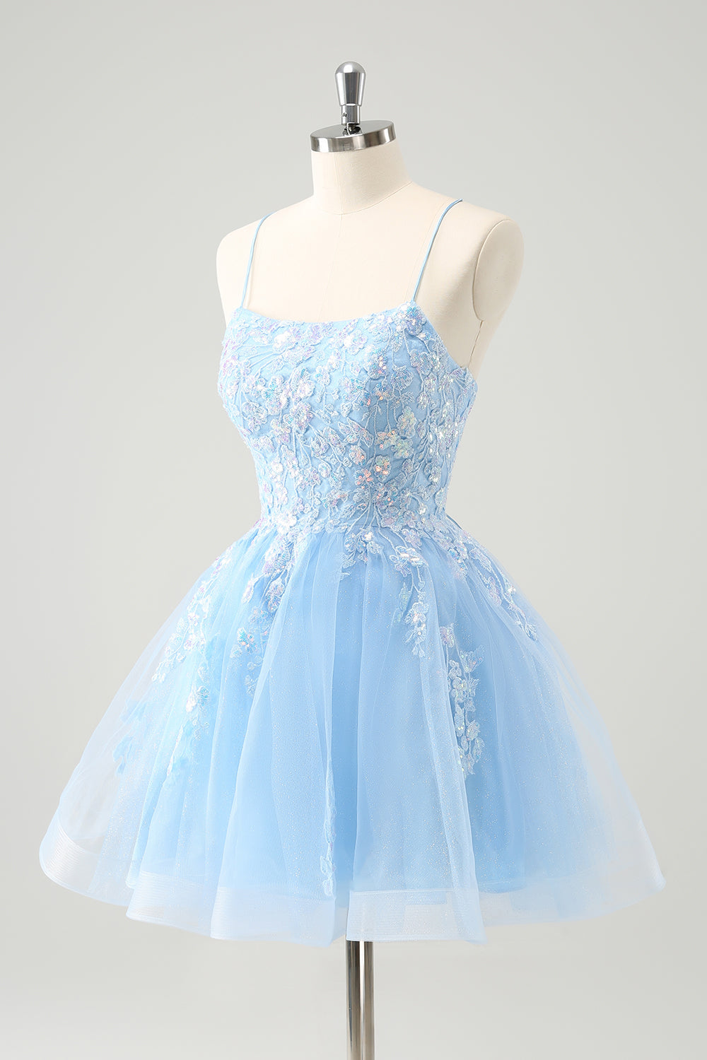 Sparkly Lilac A Line Sequined Pleated Floral Appliques Mini Dress - Image 12
