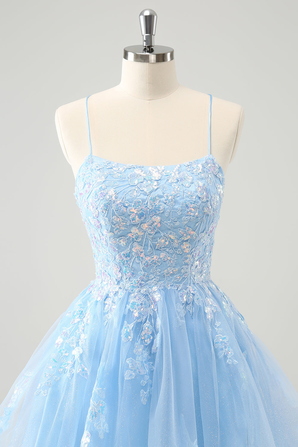 Sparkly Lilac A Line Sequined Pleated Floral Appliques Mini Dress - Image 13