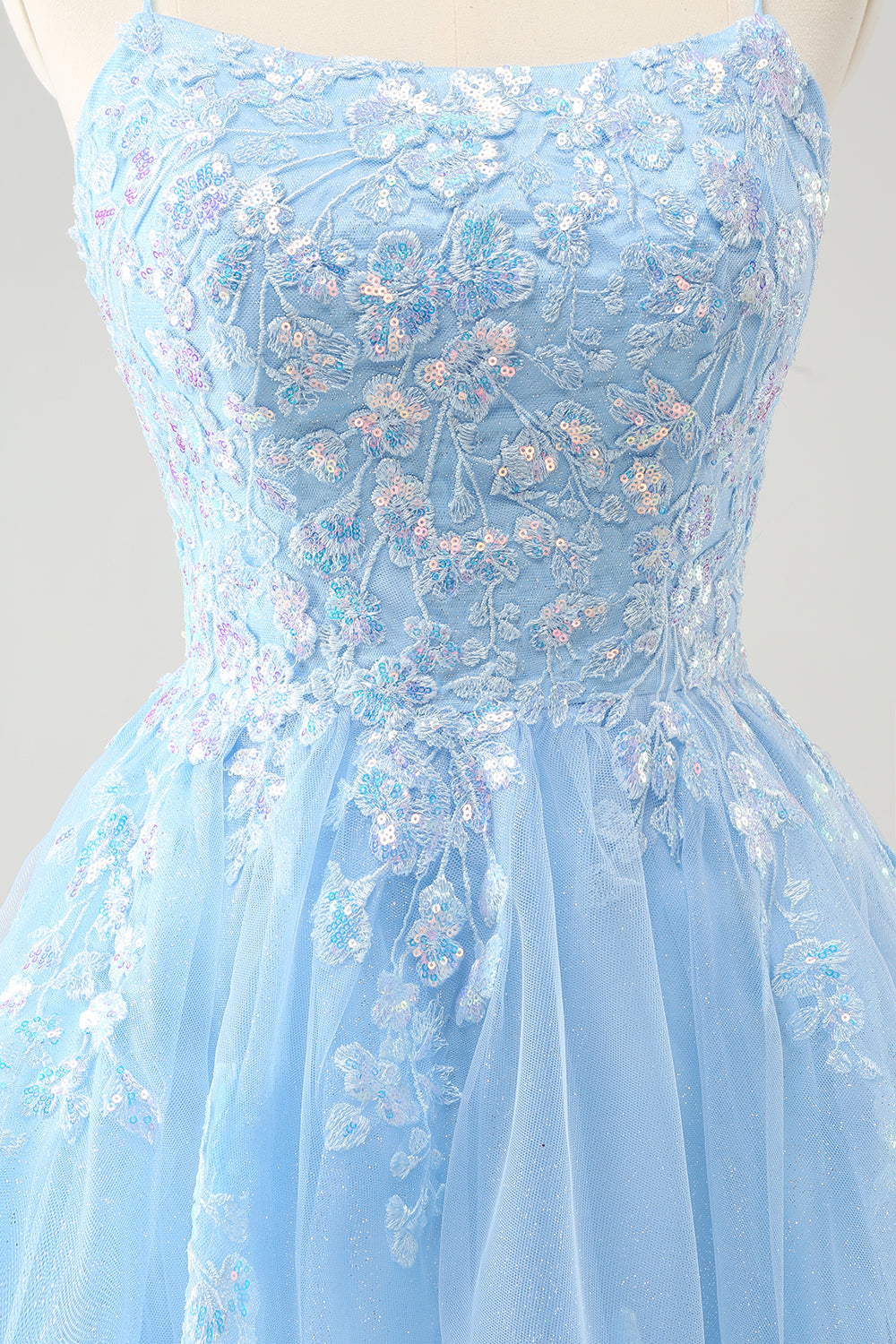 Sparkly Lilac A Line Sequined Pleated Floral Appliques Mini Dress - Image 16