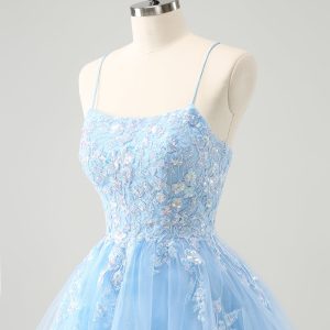 Sparkly Lilac A Line Sequined Pleated Floral Appliques Mini Dress - Image 15