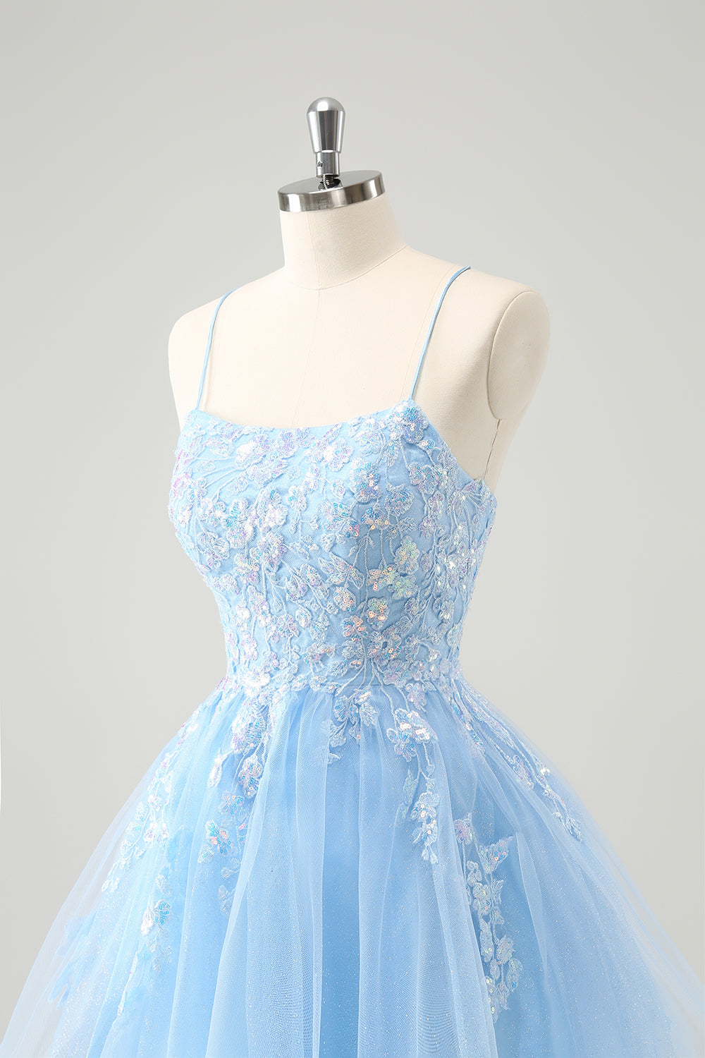 Sparkly Lilac A Line Sequined Pleated Floral Appliques Mini Dress - Image 15