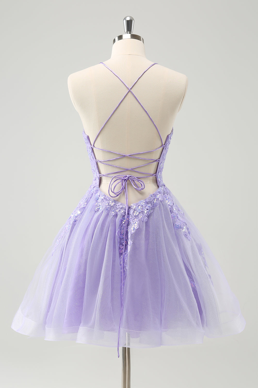 Sparkly Lilac A Line Sequined Pleated Floral Appliques Mini Dress - Image 4