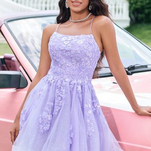 Sparkly Lilac A Line Sequined Pleated Floral Appliques Mini Dress - Image 5