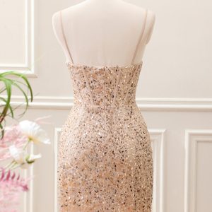 Sparkly Golden Sequined Corset Tight Spaghetti Straps Mini Dress - Image 2