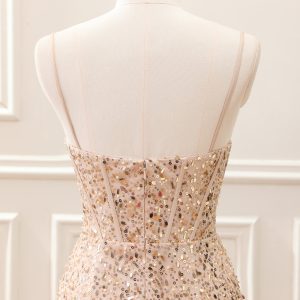 Sparkly Golden Sequined Corset Tight Spaghetti Straps Mini Dress - Image 5