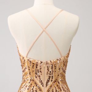 Sparkly Hot Pink Tight Sequins V Neck Mini Dress with Fringes - Image 11