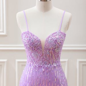 Sparkly Lilac Sequins Beaded Bodycon Mini Dress with Appliques - Image 4