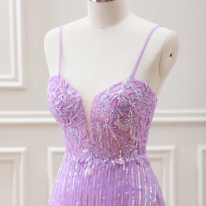 Sparkly Lilac Sequins Beaded Bodycon Mini Dress with Appliques - Image 6